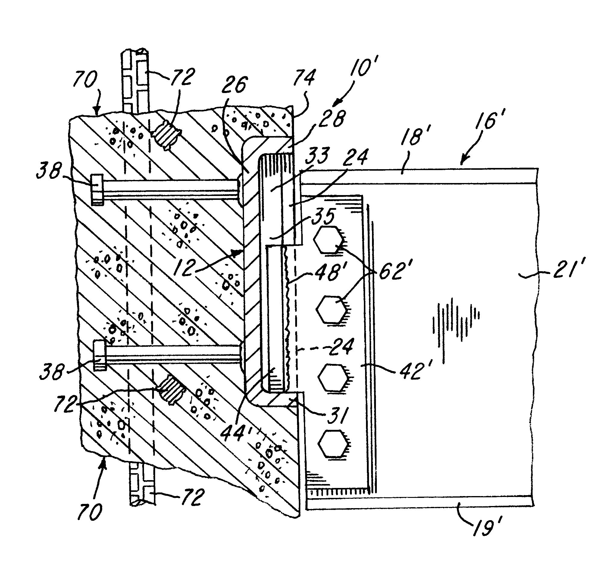 Connector system for securing an end portion of a steel structural member to a vertical cast concrete member