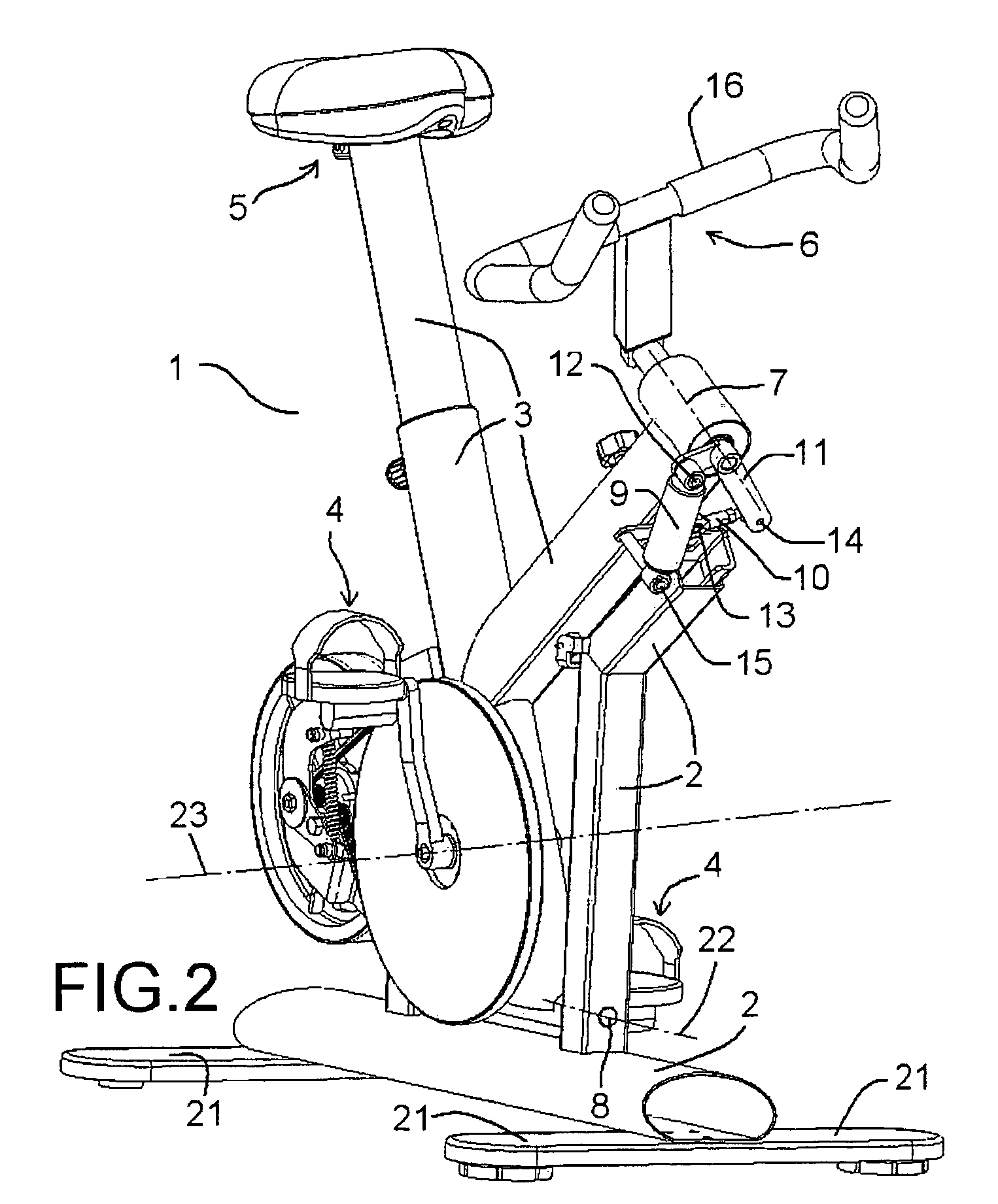 Static pedalling fitness apparatus with lateral swinging