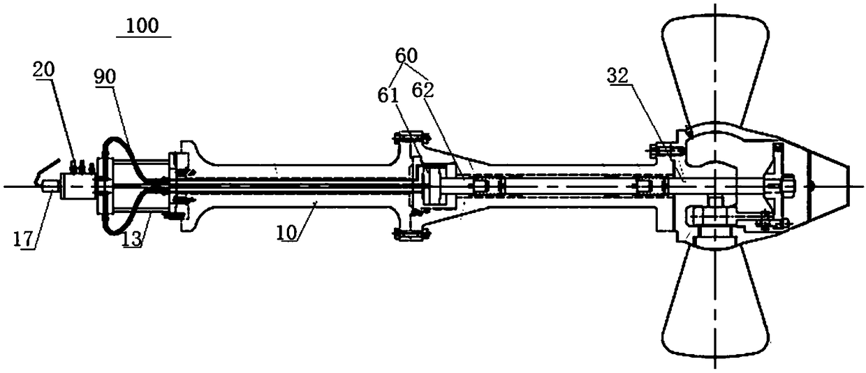 Hydraulically operated Kaplan turbine structure with oilless hub