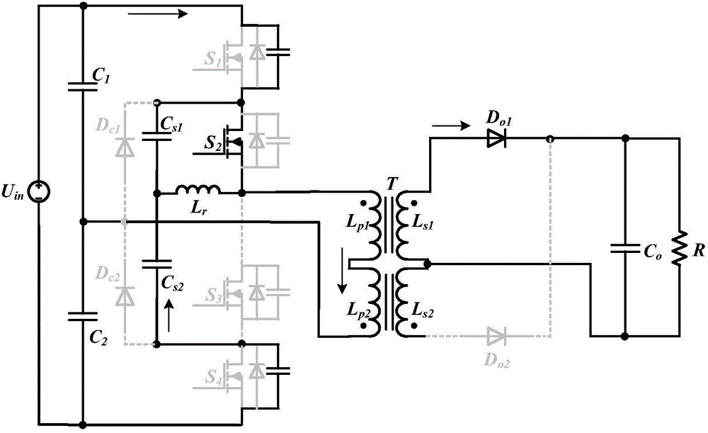 Three-level soft switch forward-flyback DC/DC converter circuit topology structure