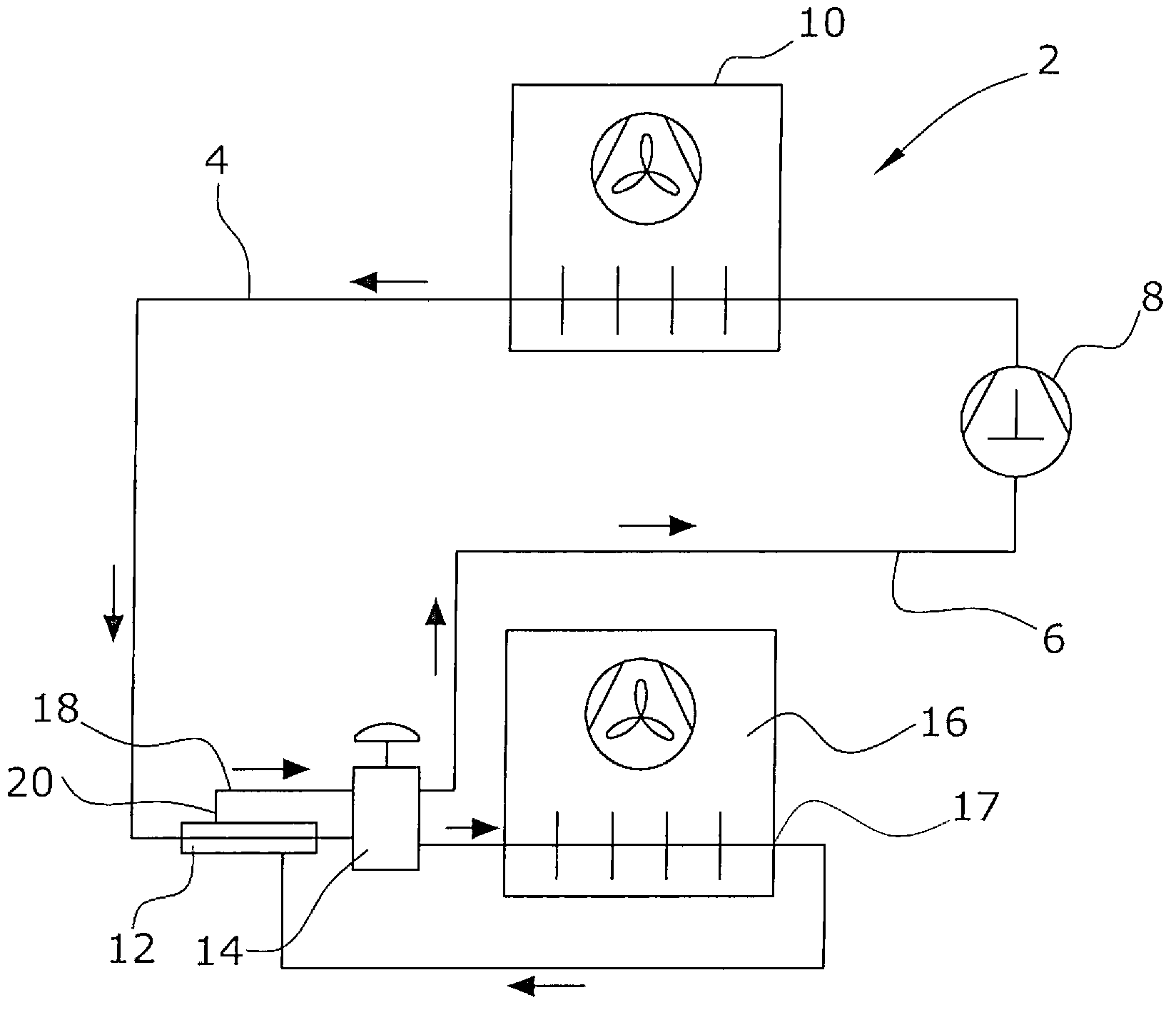 Refrigerating circuit for use in a motor vehicle