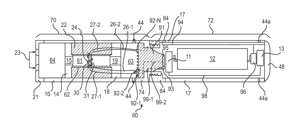 E-vaping device cartridge with internal conductive element