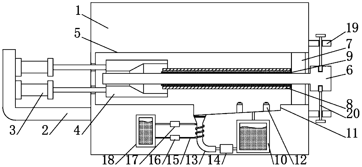 Large-wall-thickness seamless steel tube super-long upsetting device and using method thereof