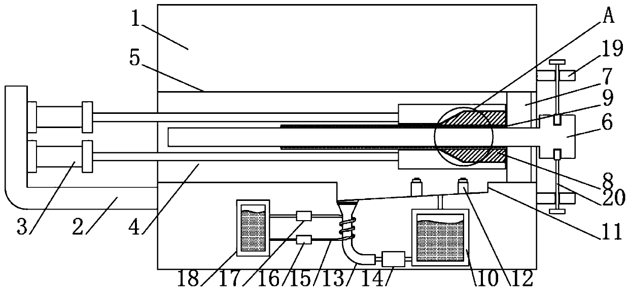 Large-wall-thickness seamless steel tube super-long upsetting device and using method thereof