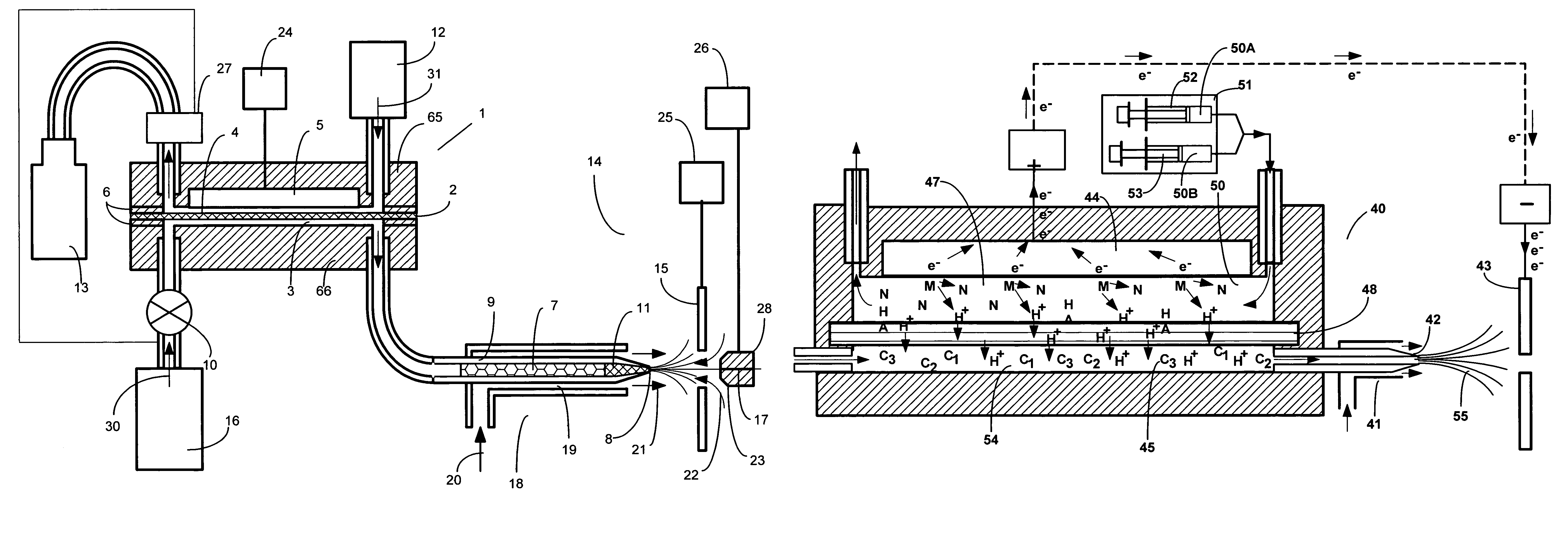 Sample component trapping, release, and separation with membrane assemblies interfaced to electrospray mass spectrometry