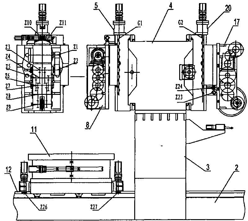 Large gantry polar-coordinate digital-control milling, hobbing and grinding gear combined machine