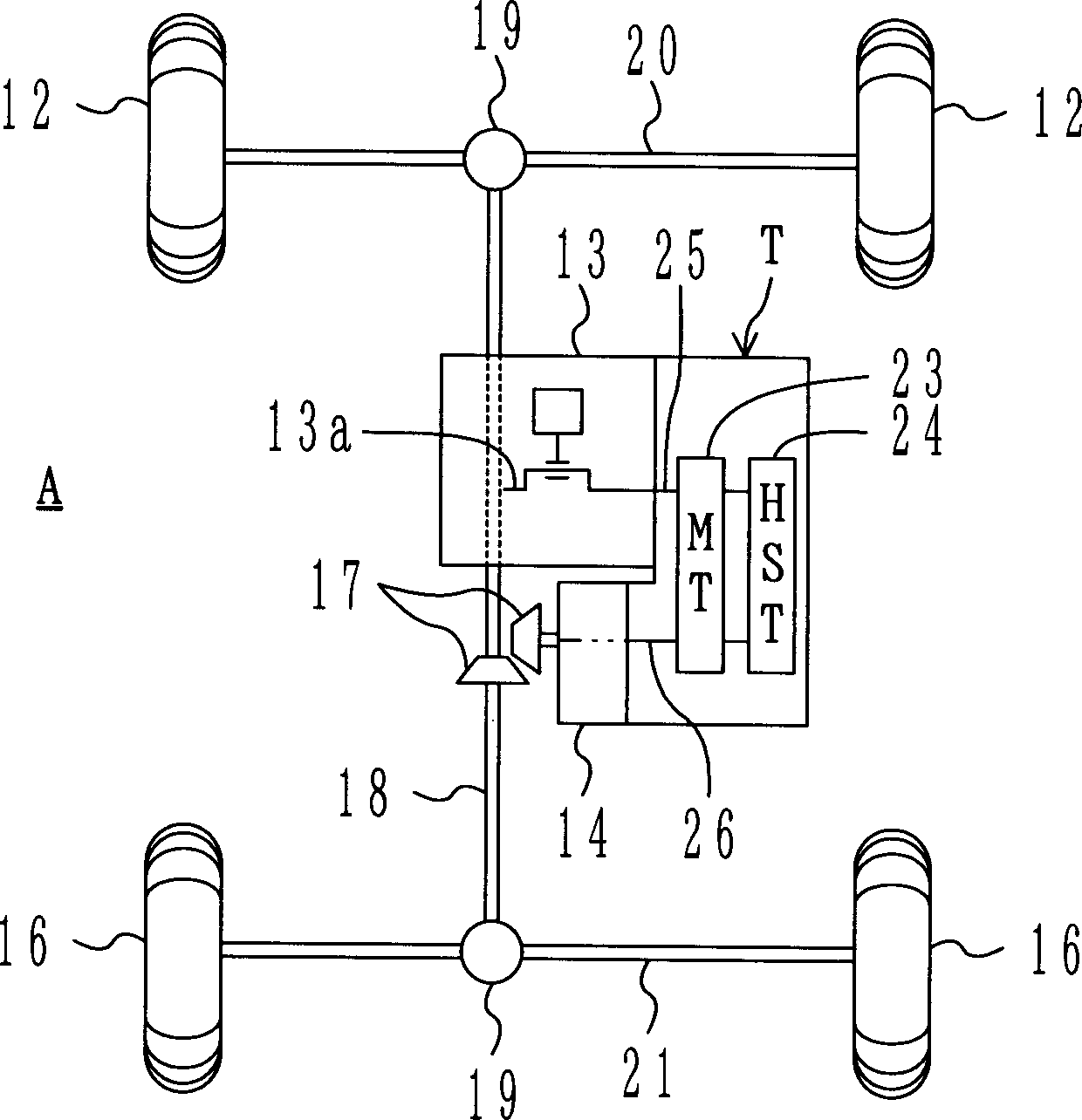 Hydromechanical speed-change device and vehicle having speed change device mounted thereon