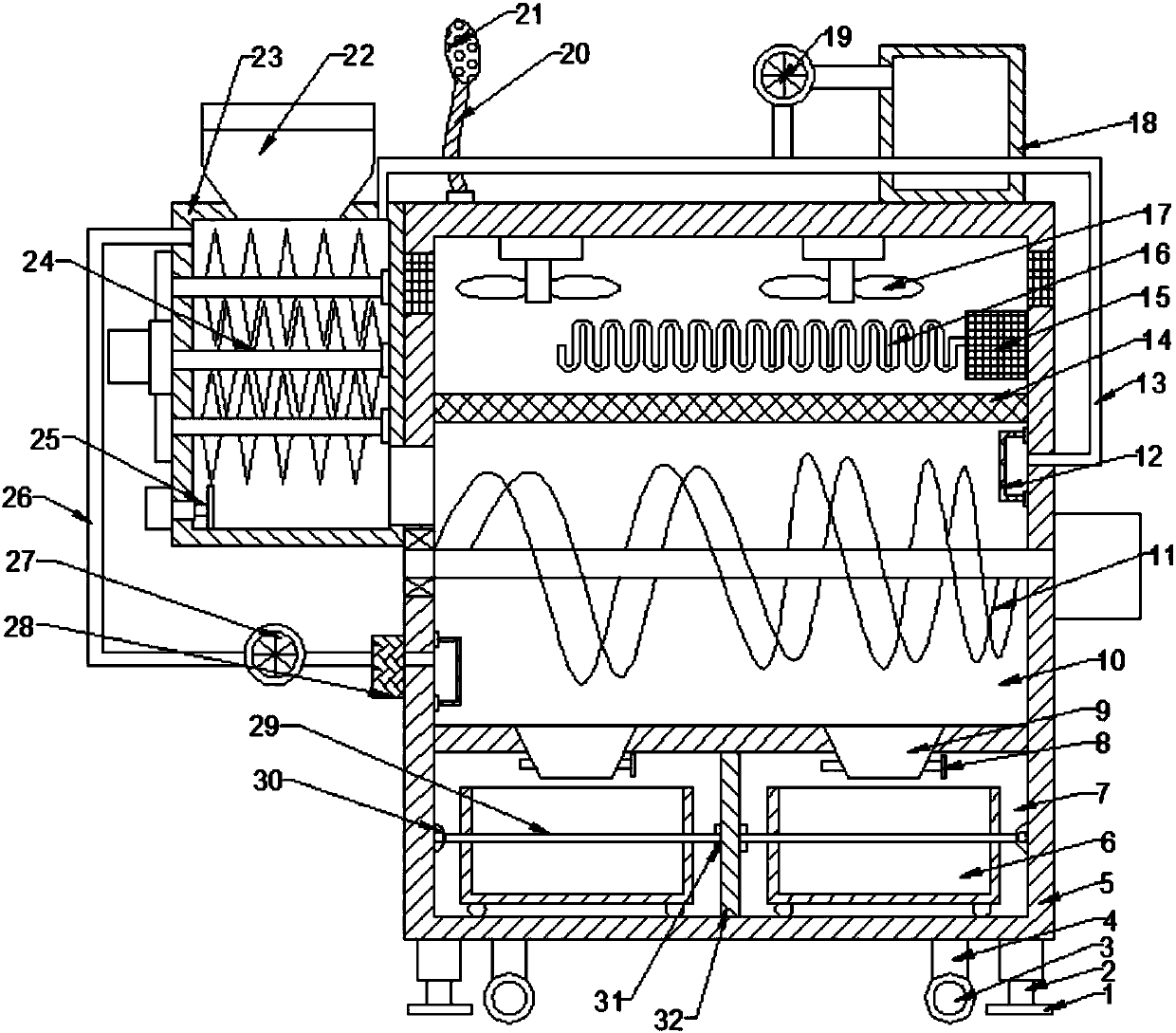 Crushing treatment device used for conveniently collecting and transferring livestock feed