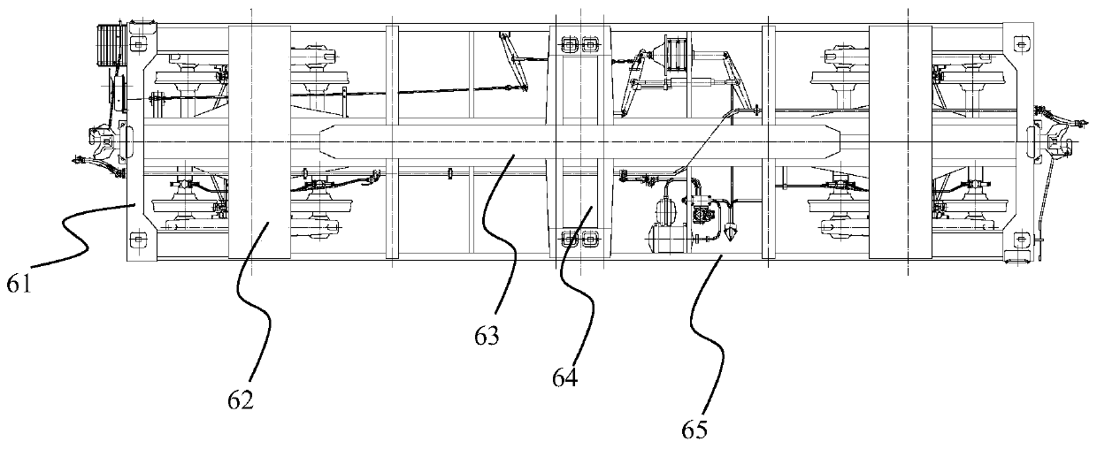 Dedicated flatcar body for railway container and container conveying system