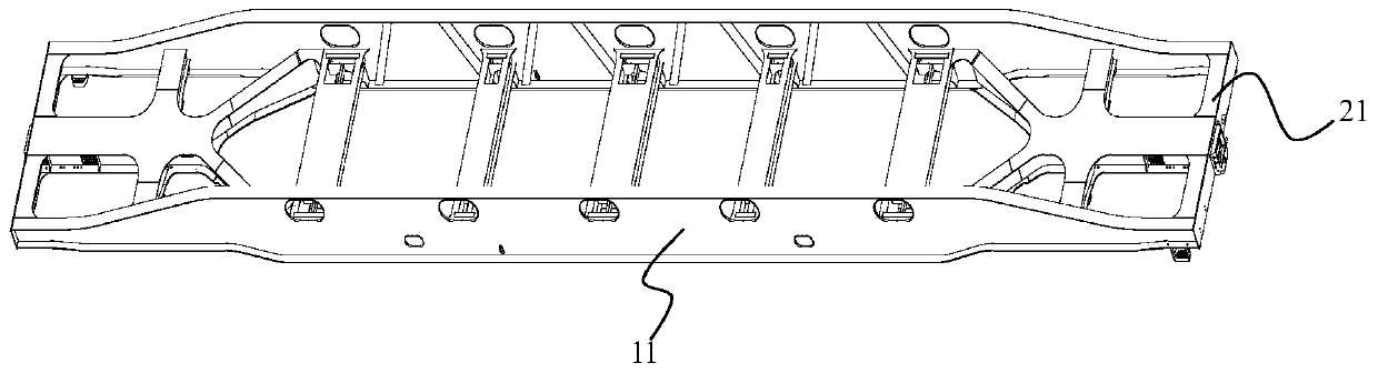 Dedicated flatcar body for railway container and container conveying system