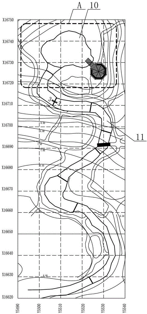 Cascading waterfall waterscape structure on artificial stacked mountain and construction method thereof