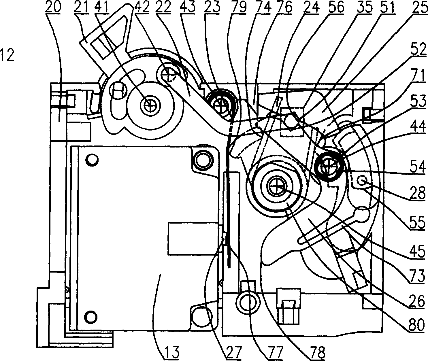 Actuation device for auxiliary release of residual current actuation release breaker