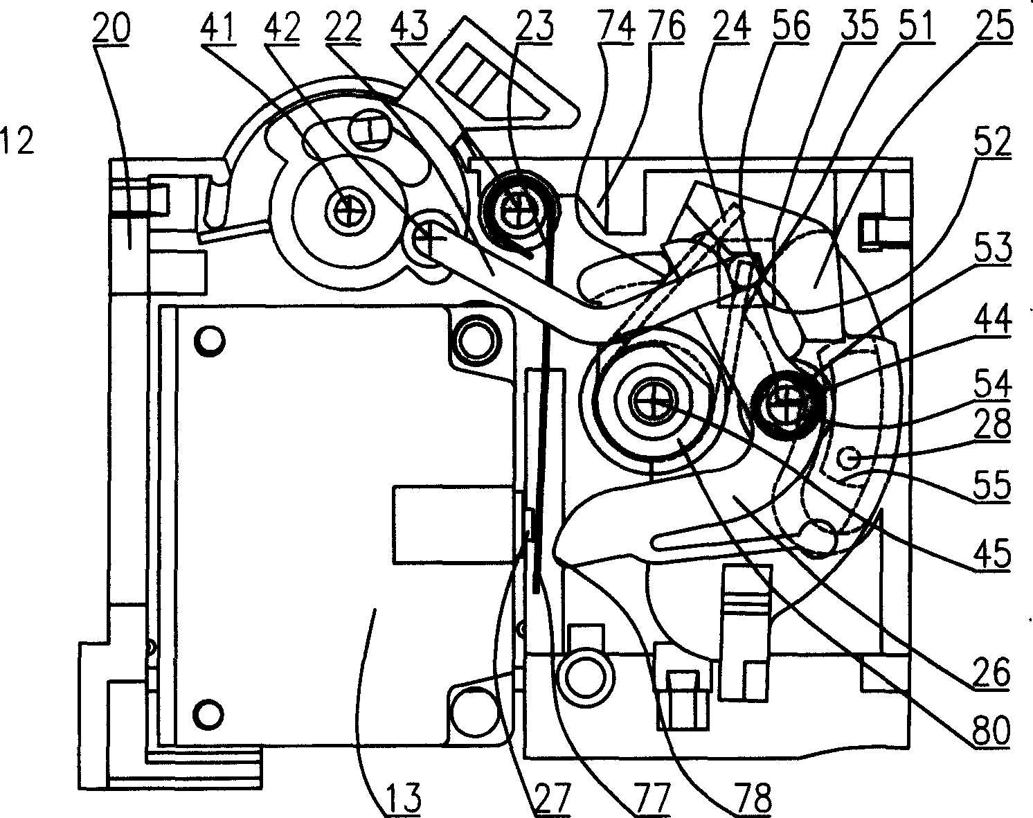 Actuation device for auxiliary release of residual current actuation release breaker