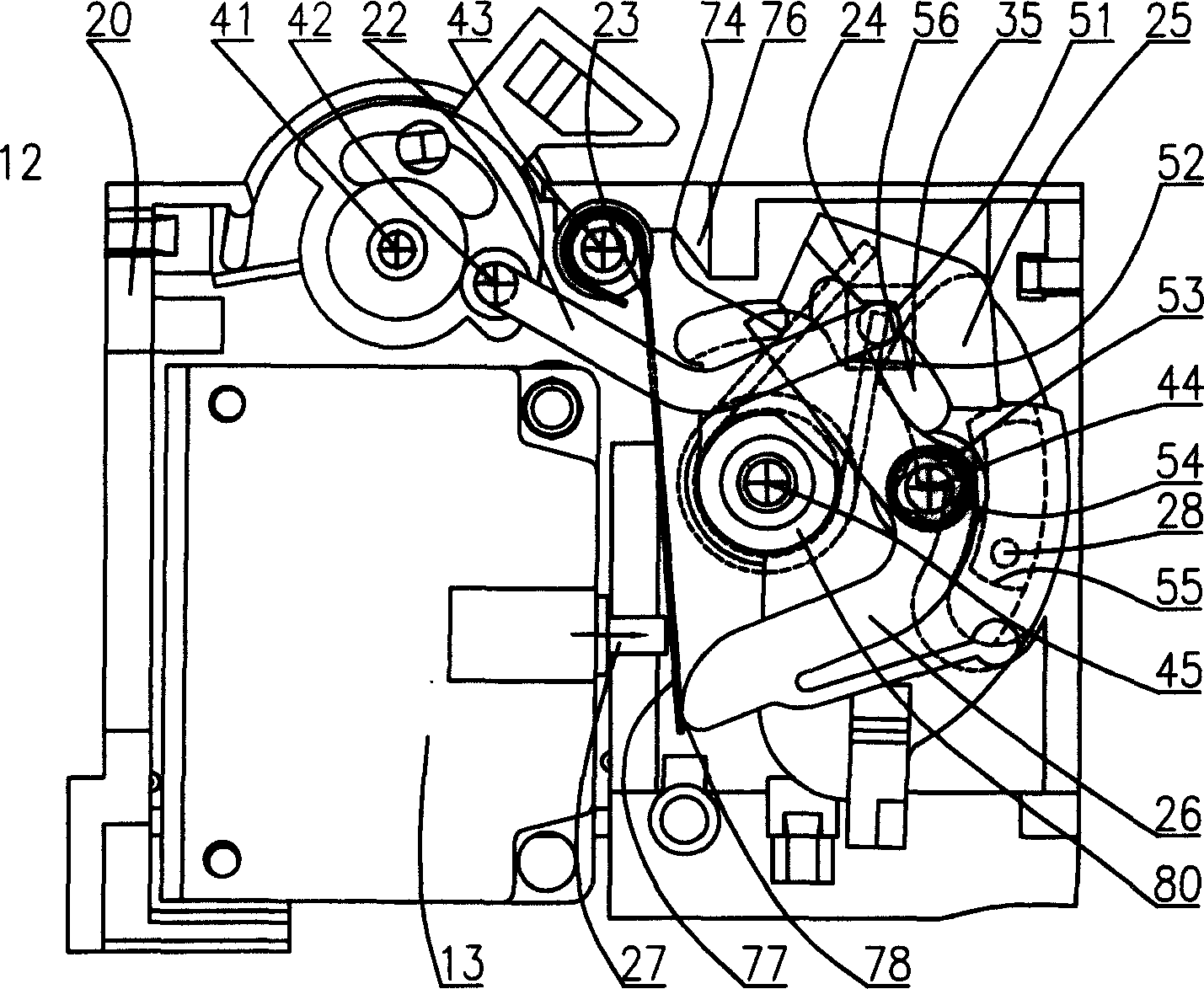 Actuation device for auxiliary release of residual current actuation release breaker