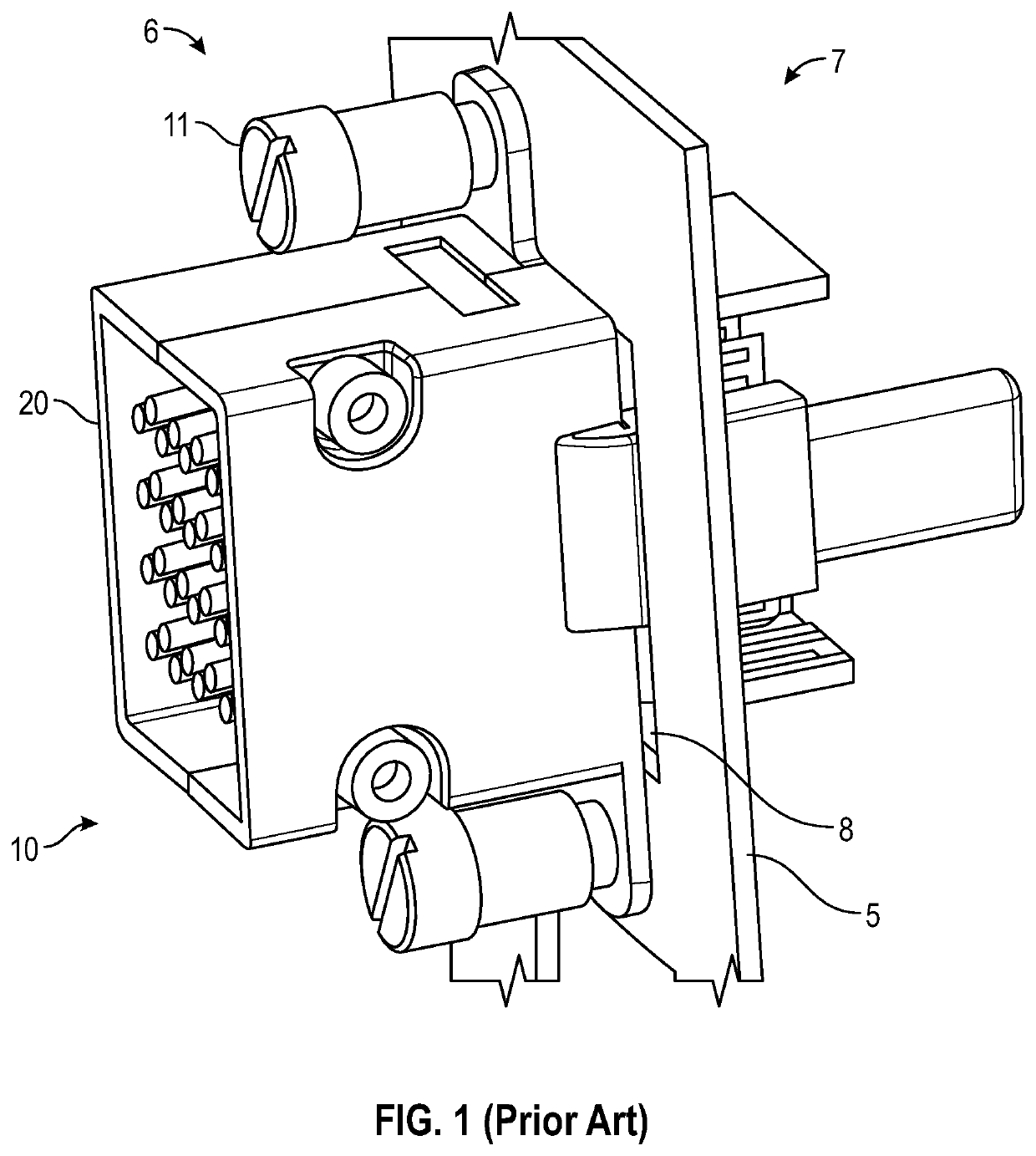 Panel mount connector with terminal module secured to connector housing