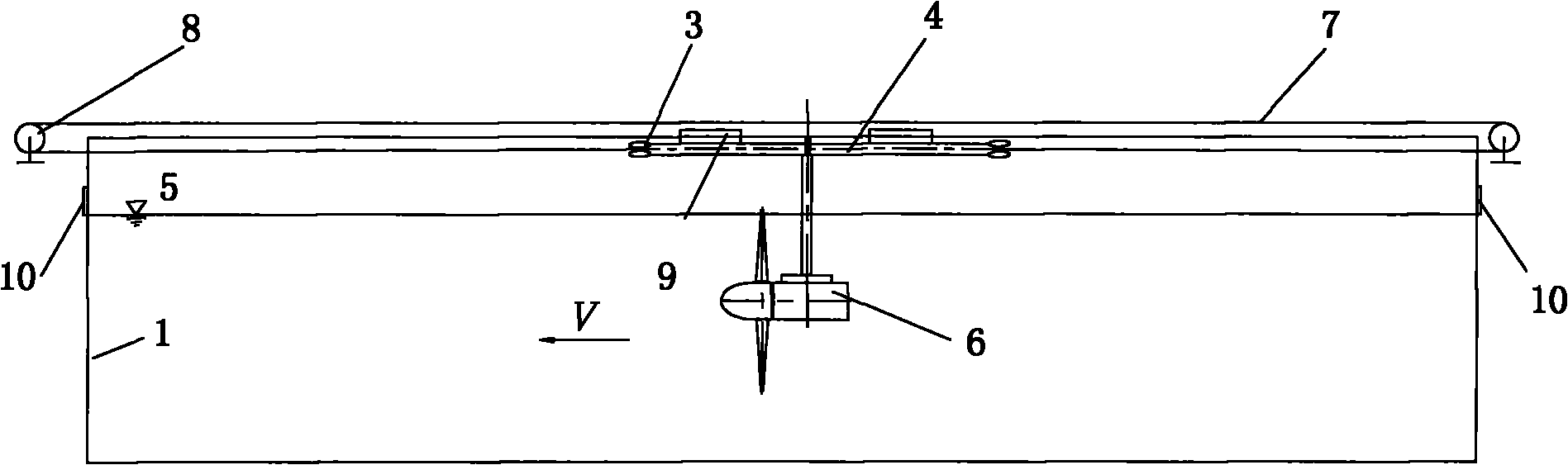 Device for testing performance of tidal flow energy conversion device through relative movement thereof