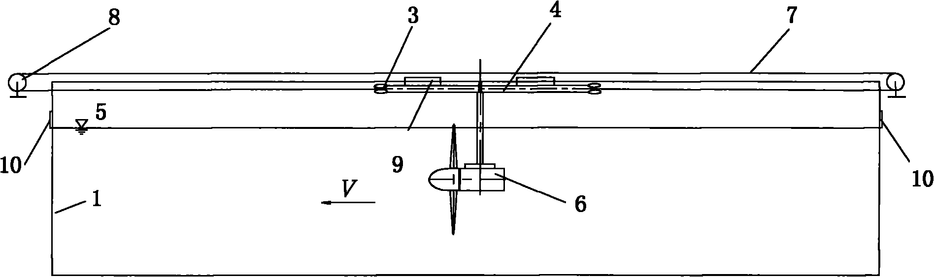 Device for testing performance of tidal flow energy conversion device through relative movement thereof