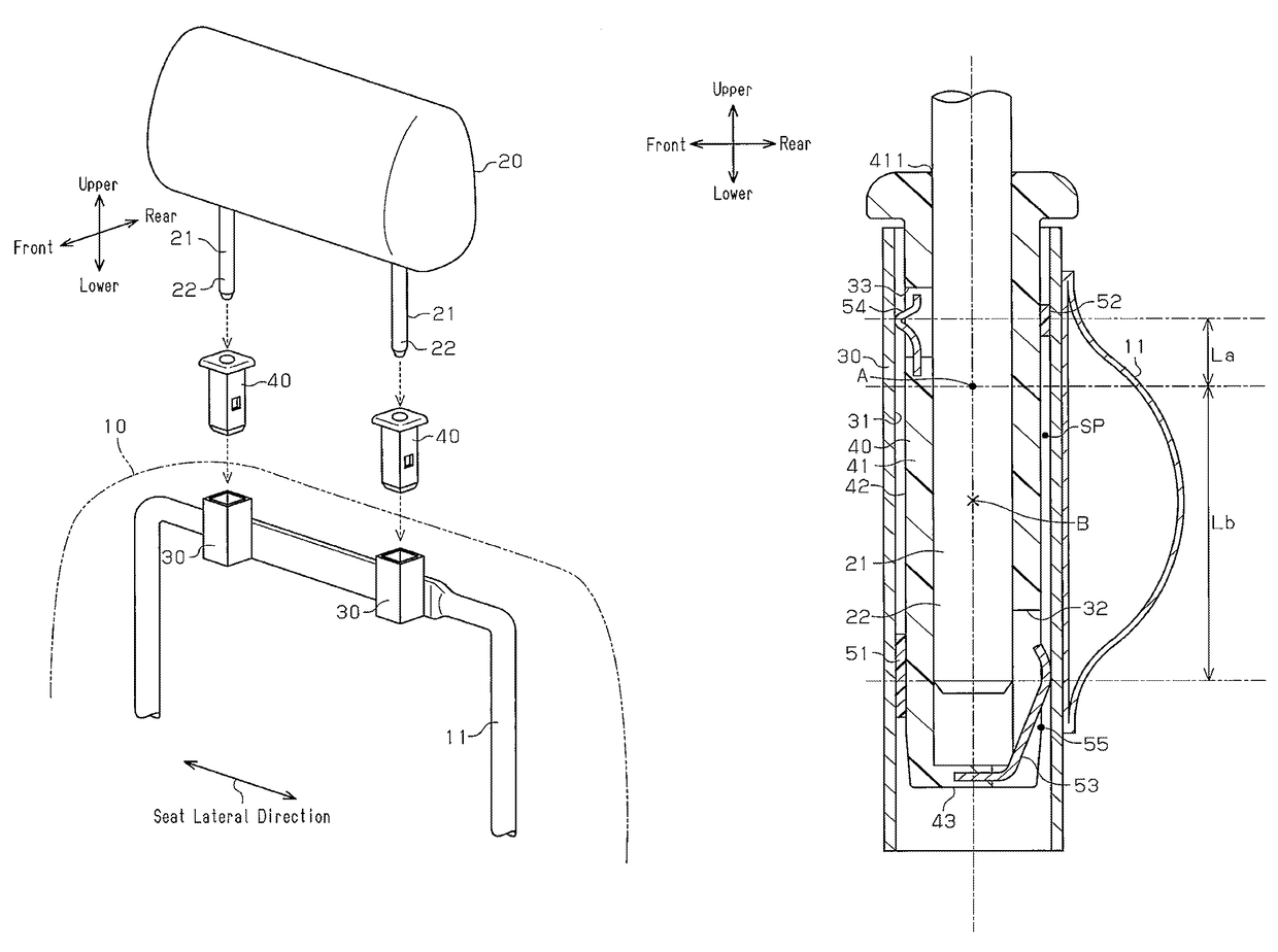 Headrest supporting structure