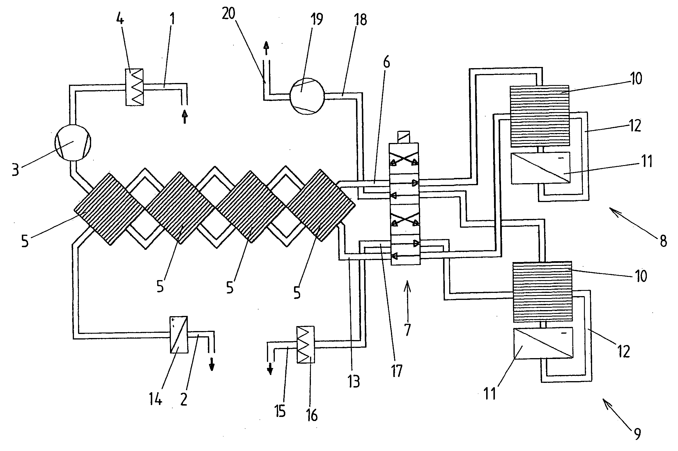 Drying device for drying a gas