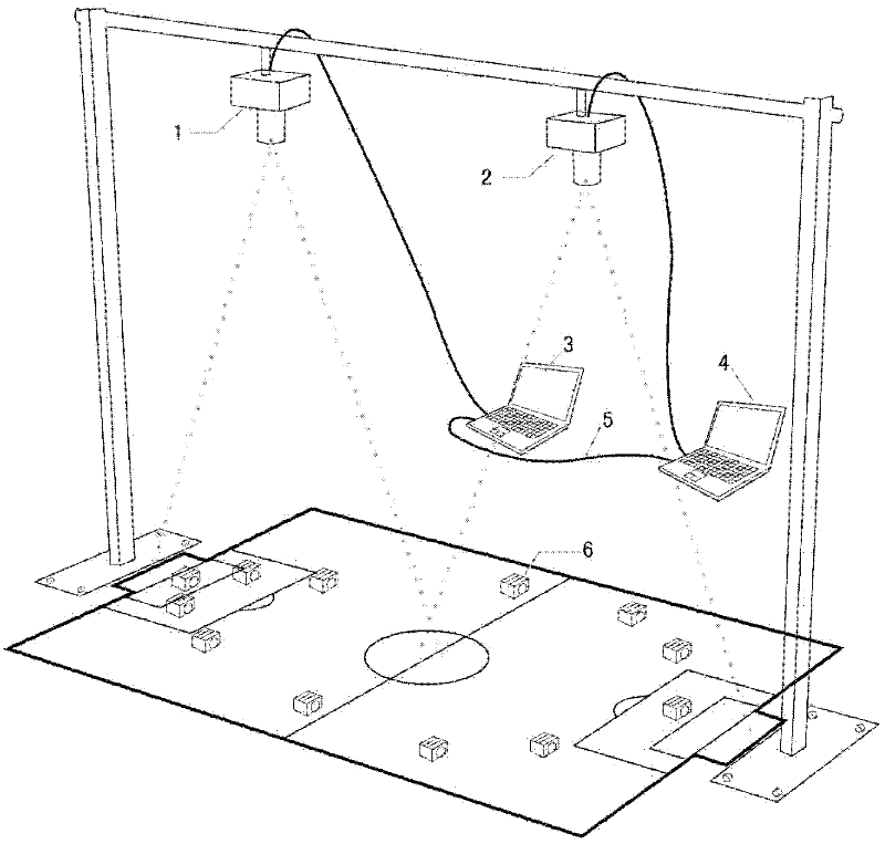 Centralized control type soccer robot identification system and identification method for double visual information fusion