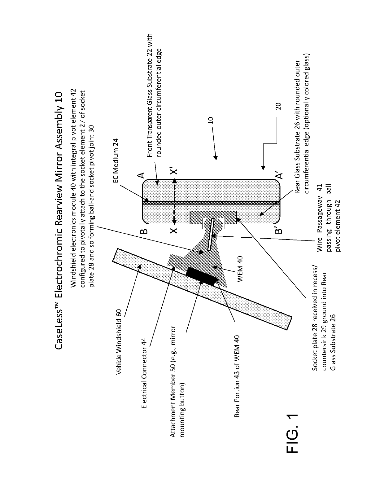 Caseless rearview mirror assembly