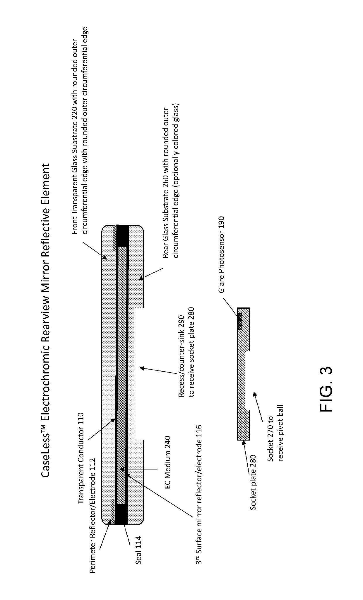 Caseless rearview mirror assembly