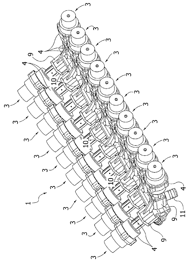 Valved assembly for metering plants of liquid products