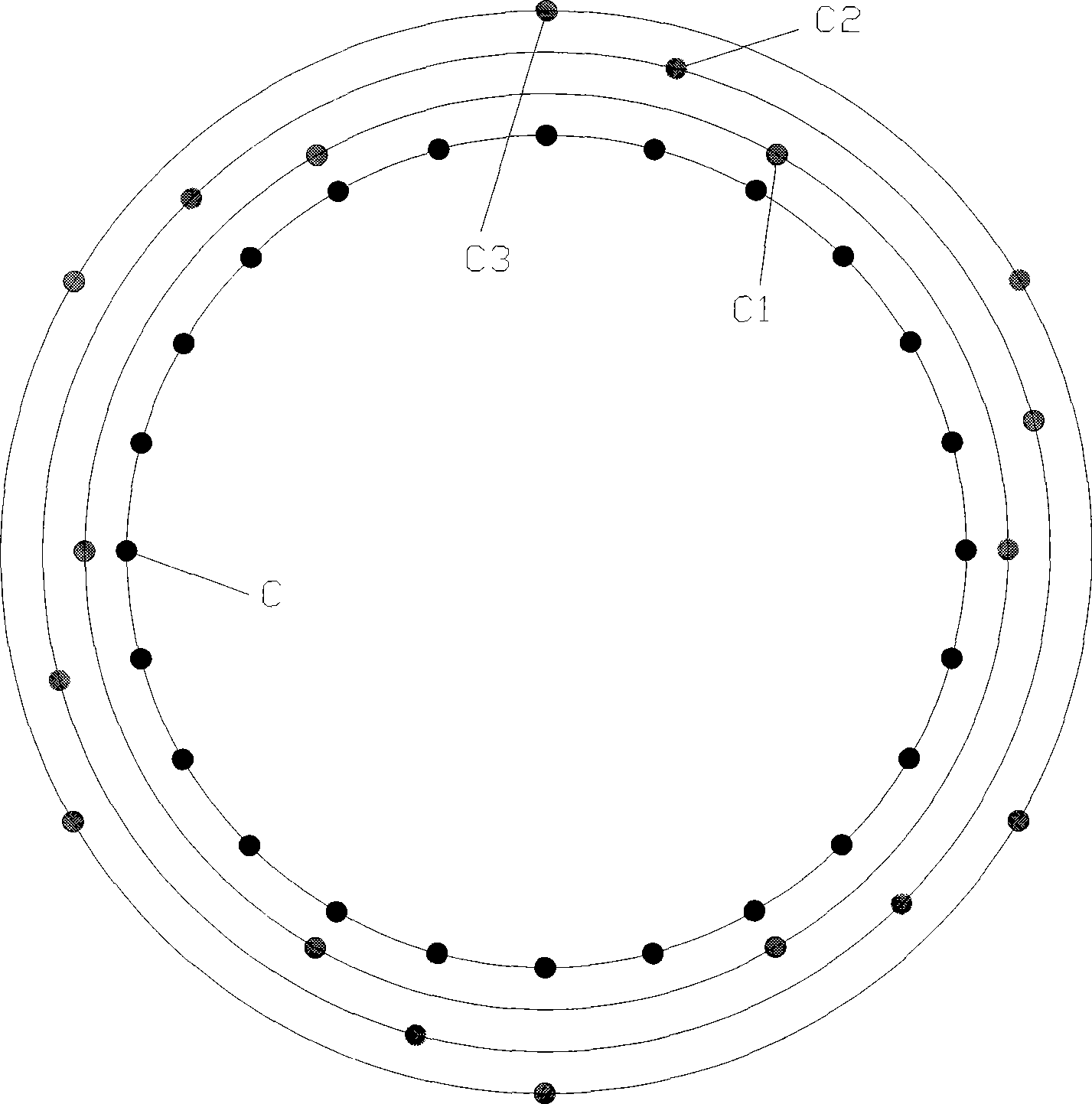 Method for detecting radial motion error of high speed principal axis by multi-ring coincidence three-point method