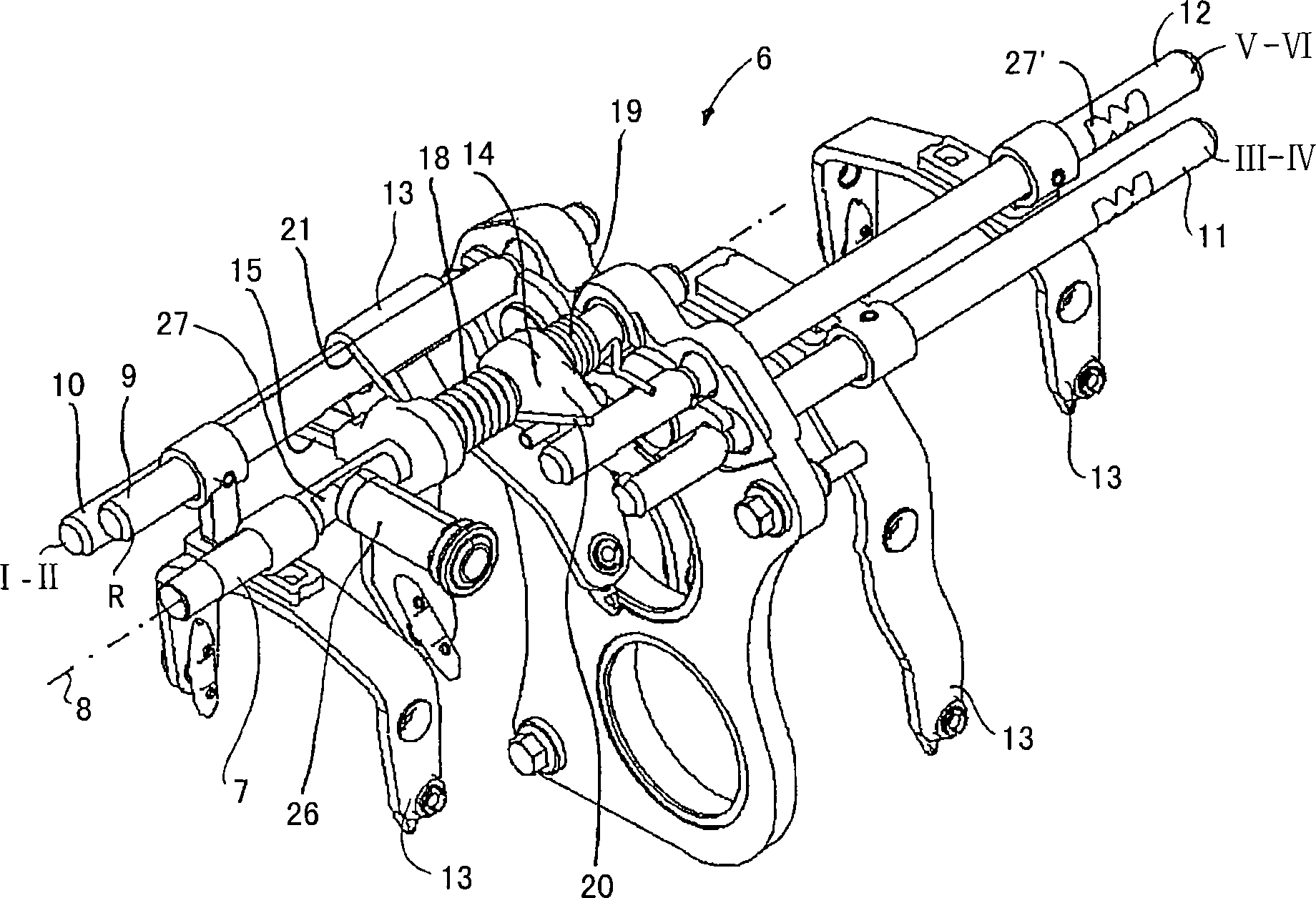 Switching device with spring device for a change speed gearbox