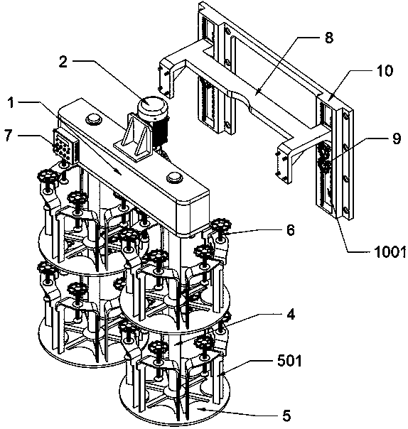 Multi-station hanging tool for automatic machining sand blasting equipment