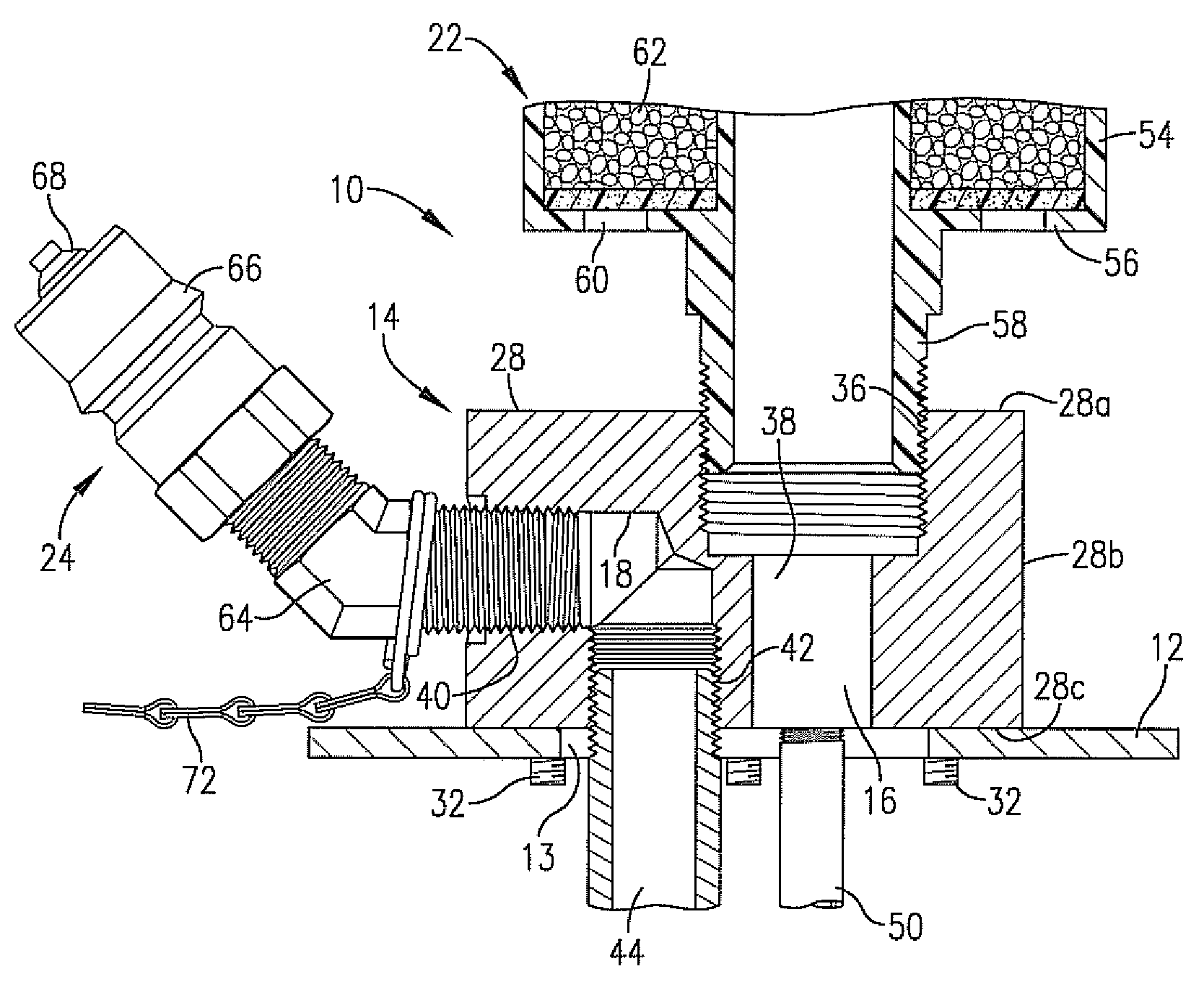 Breather-sampling-filler assembly for liquid reservoirs/systems