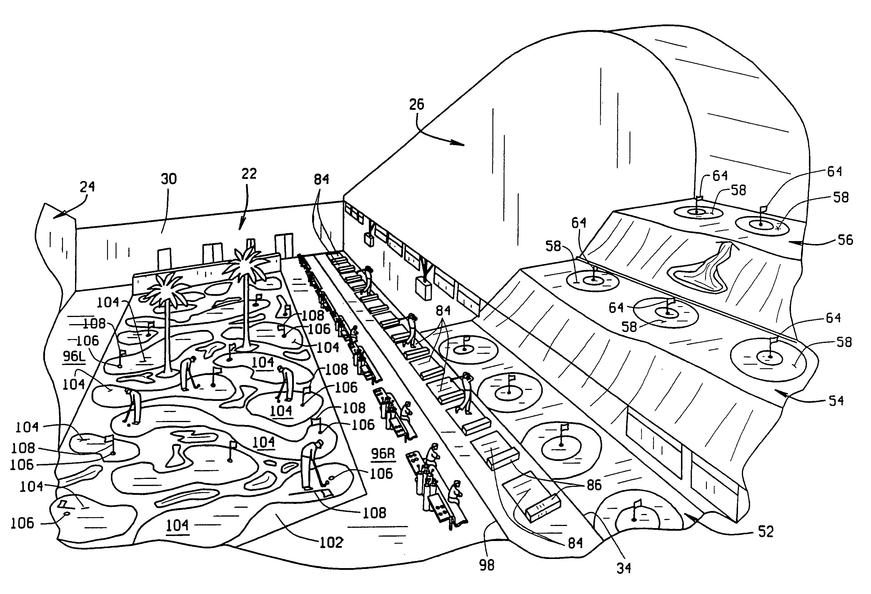 Compact golf facility and a method of playing a golf game