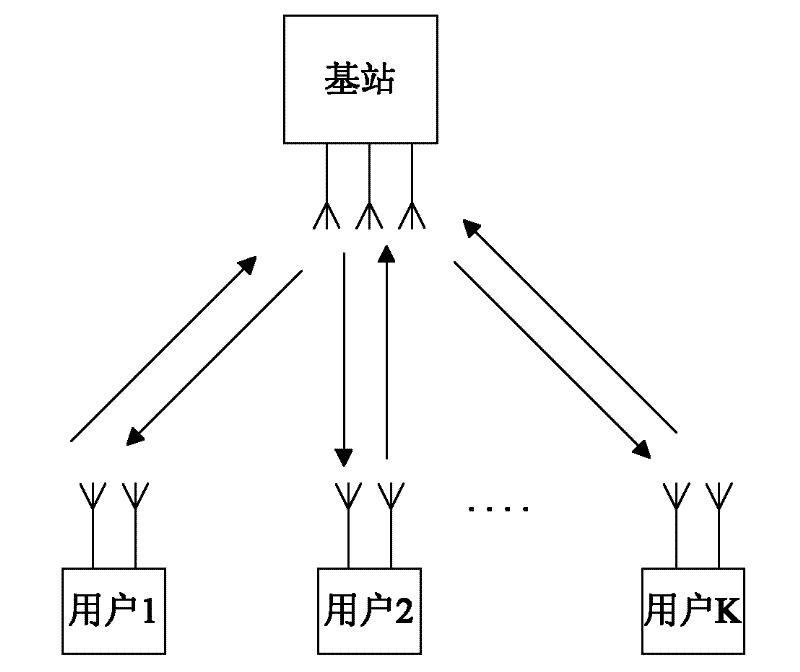 Signal-to-leakage-and-noise ratio (SLNR) rule statistic-based MIMO (Multiple Input Multiple Output) multi-user downlink transmission method