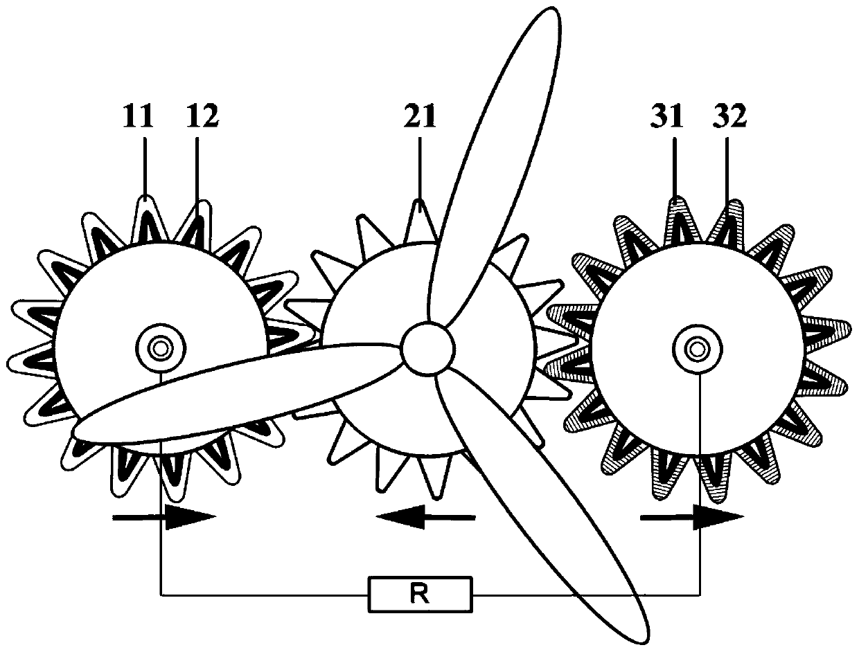 Direct-current rotary friction nano power generation device with gear meshing structure