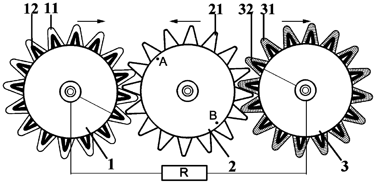 Direct-current rotary friction nano power generation device with gear meshing structure