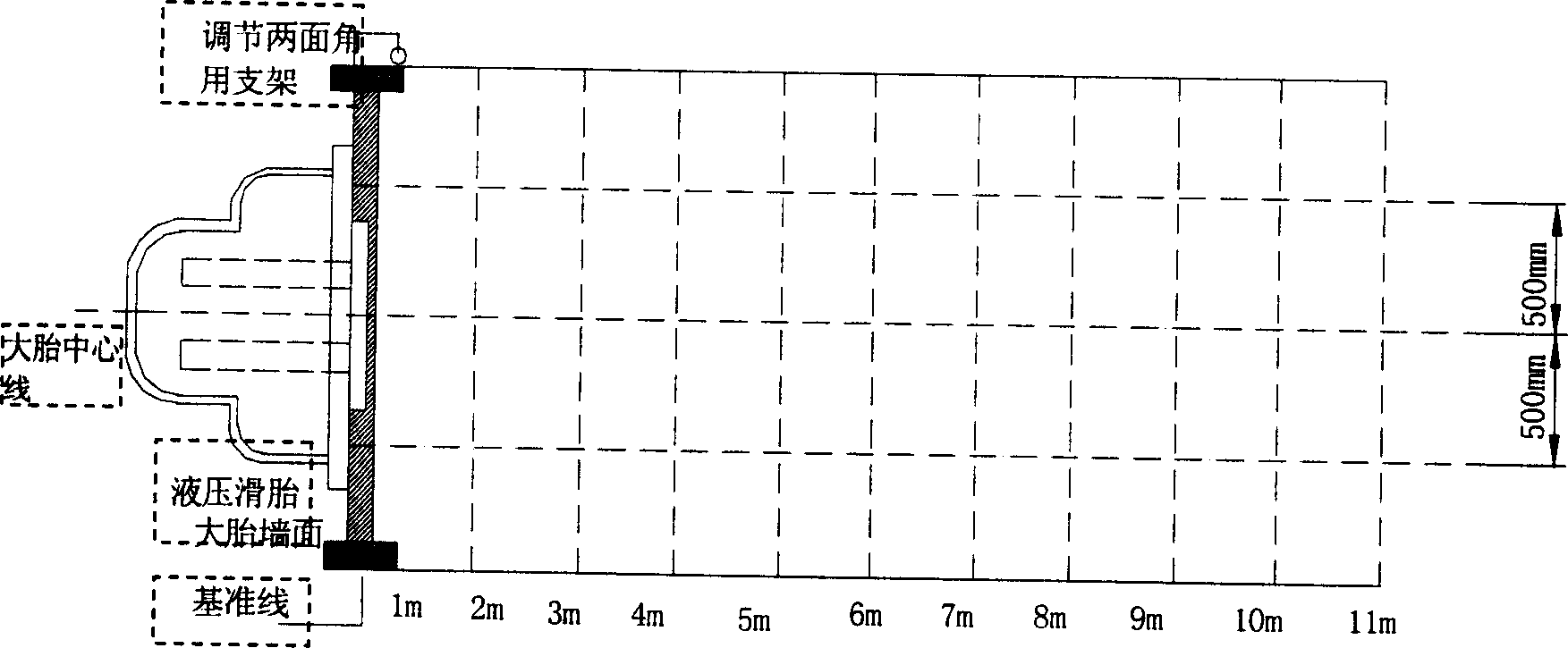 Inclined triangular pyramid truss type frame construction and method for making, mounting and measuring the same