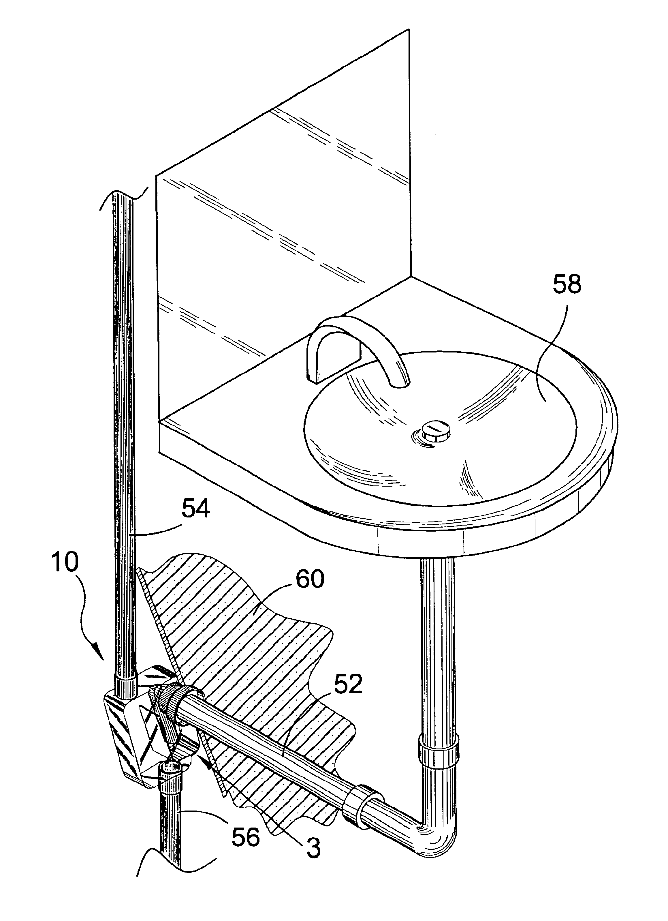 In-the-wall plumbing trap with integral waste and vent line