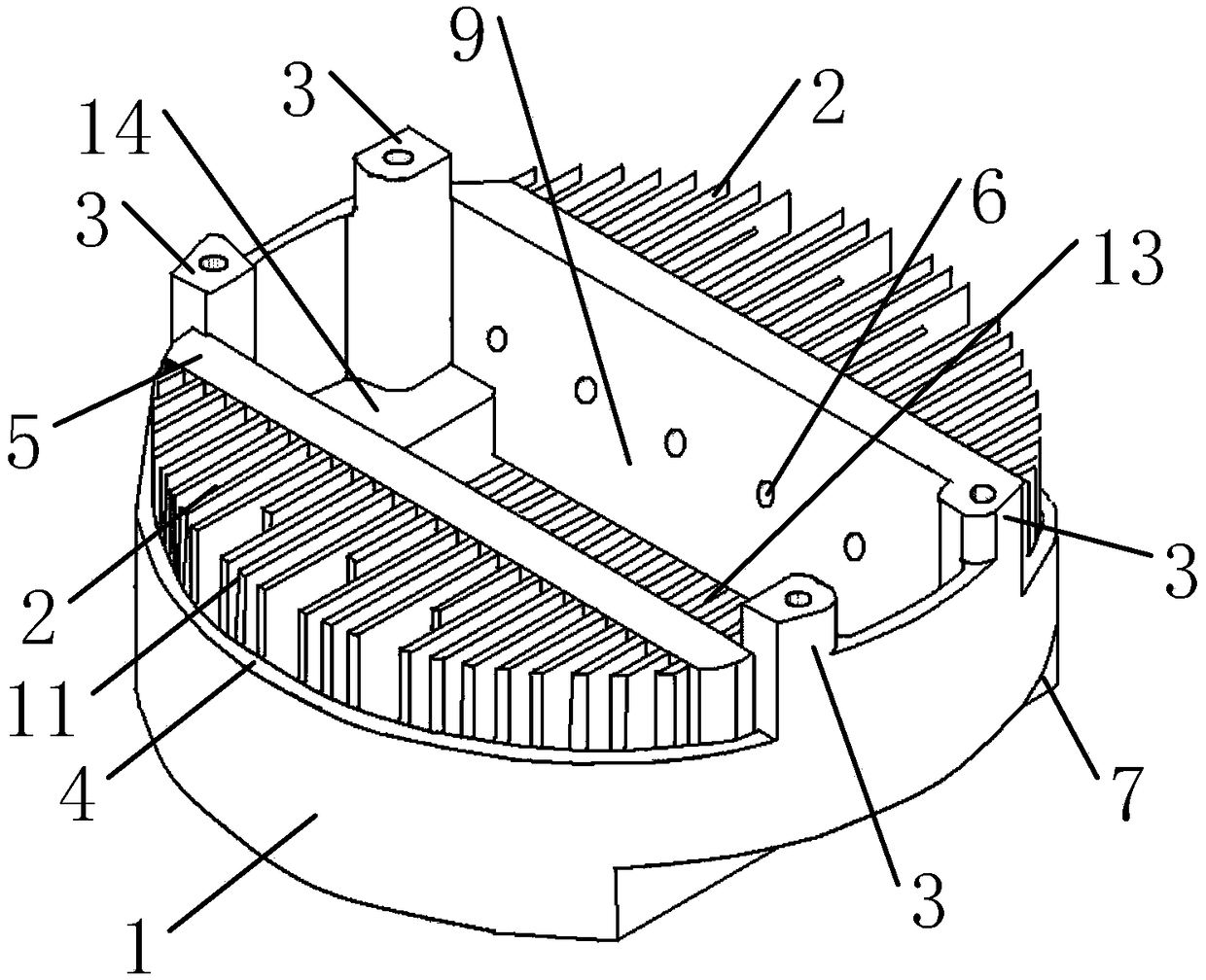 A switched reluctance motor controller mainboard radiator for a novel angle grinder and the angle grinder