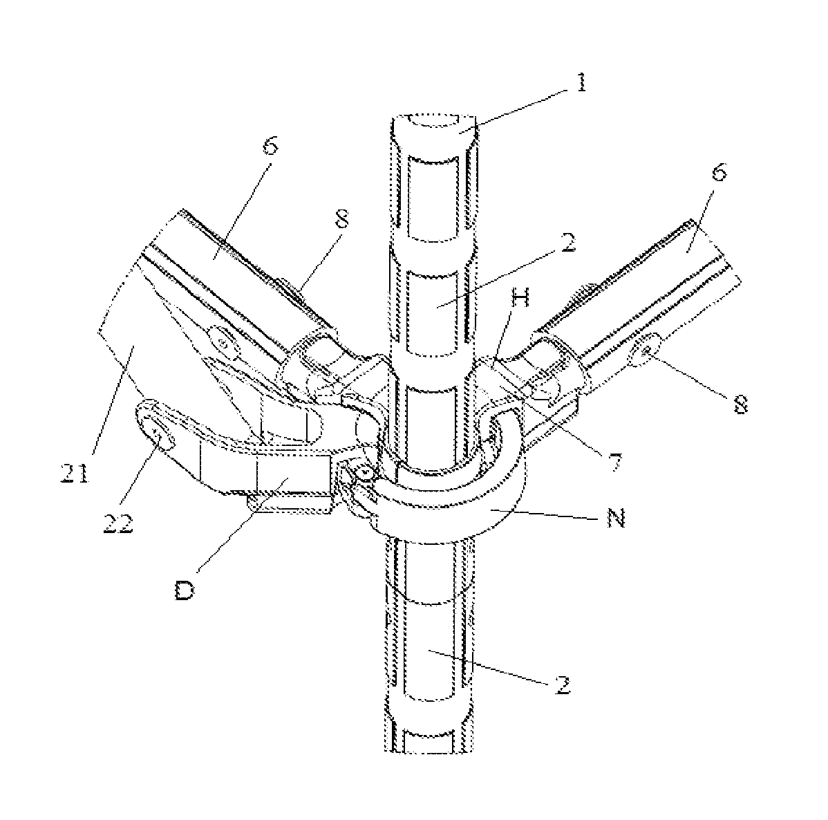 Articulated dismountable modular scaffolding