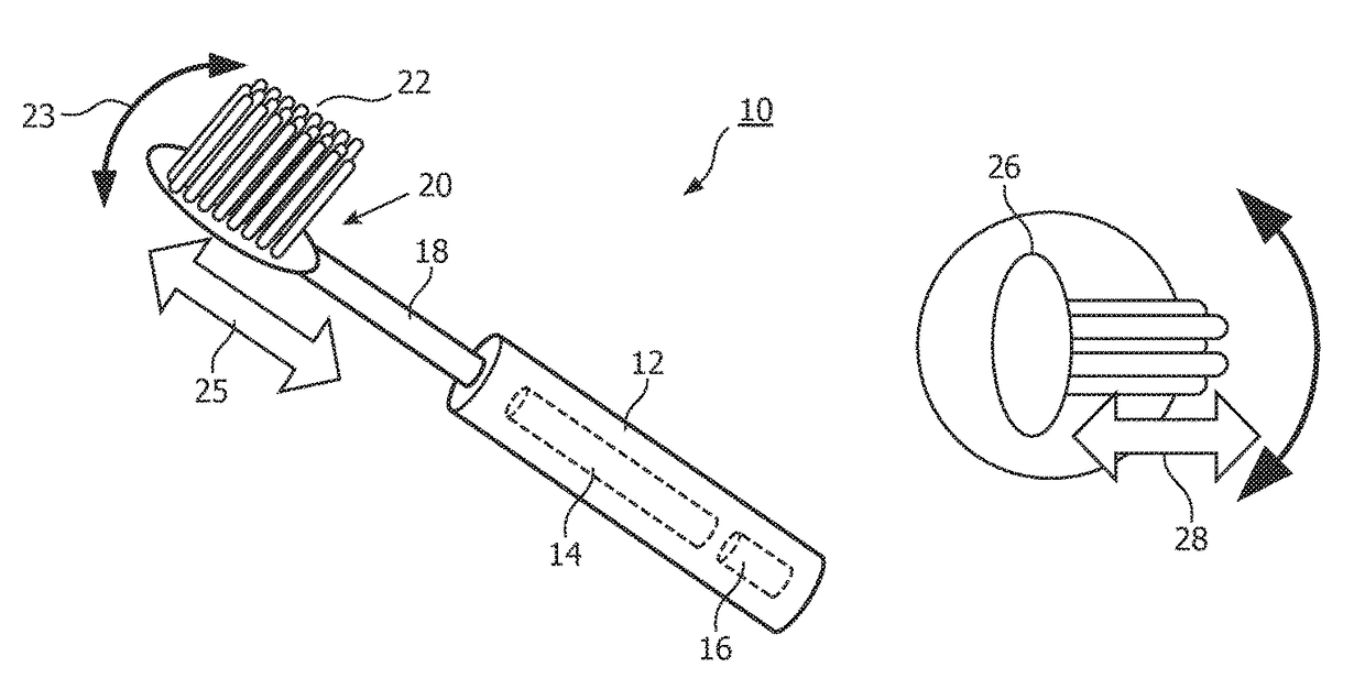 Power toothbrush with multiple bristle motions producing an audible sound