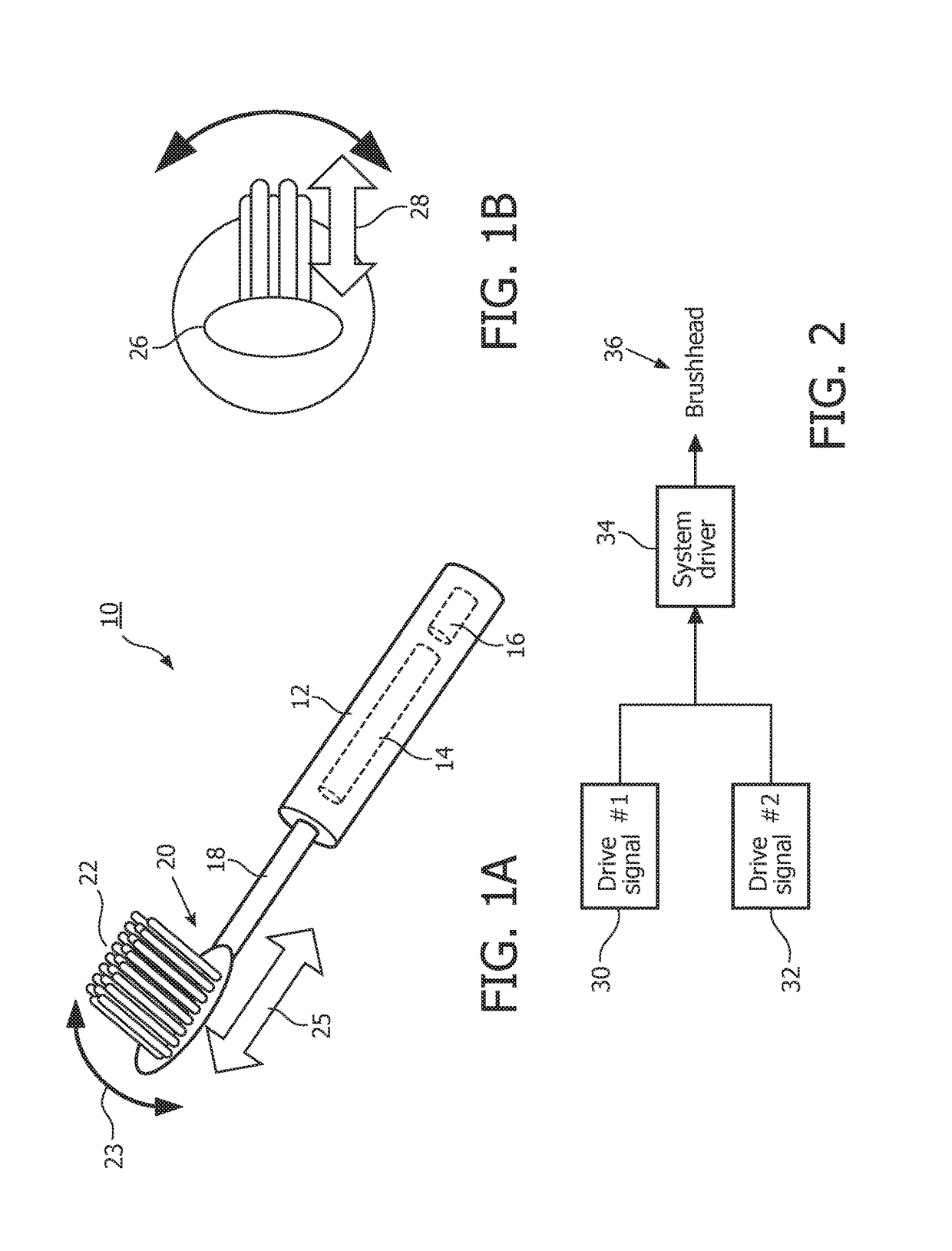 Power toothbrush with multiple bristle motions producing an audible sound