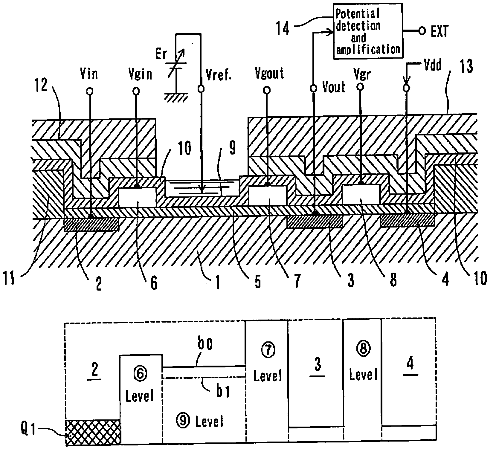 Fet type sensor, ion density detecting method comprising this sensor, and base sequence detecting method