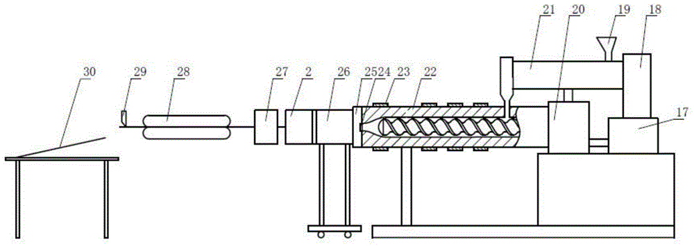 Continuous forming device for hollow composite board-wood plastic composite material and application thereof