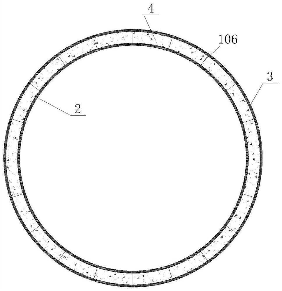 Concrete cylinder wall adopting internal pulling type disassembly-free composite formwork and construction method of concrete cylinder wall