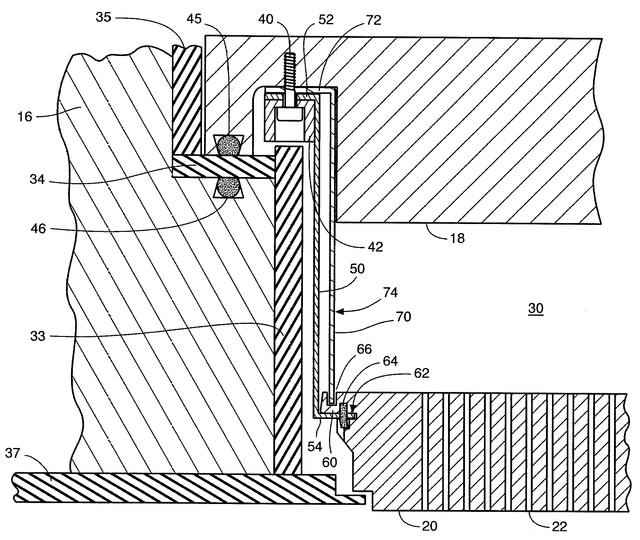 Gas sealing skirt for suspended showerhead in process chamber