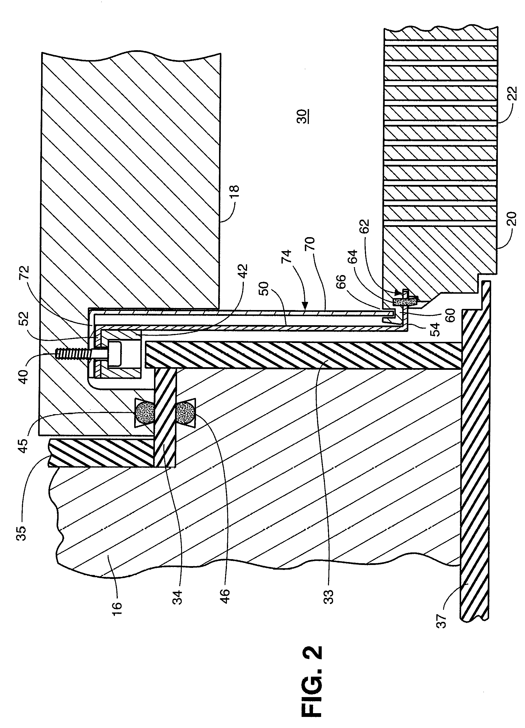 Gas sealing skirt for suspended showerhead in process chamber