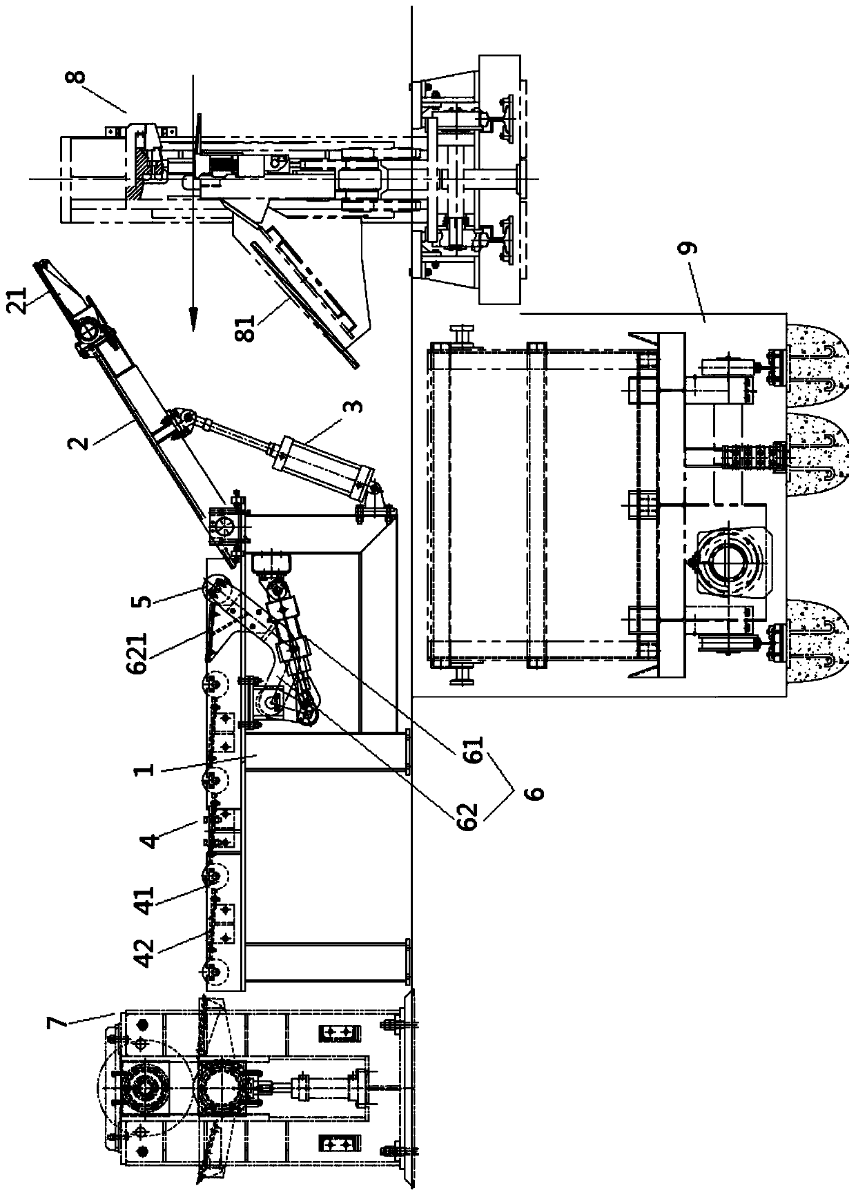 Continuous mill inlet threading auxiliary device