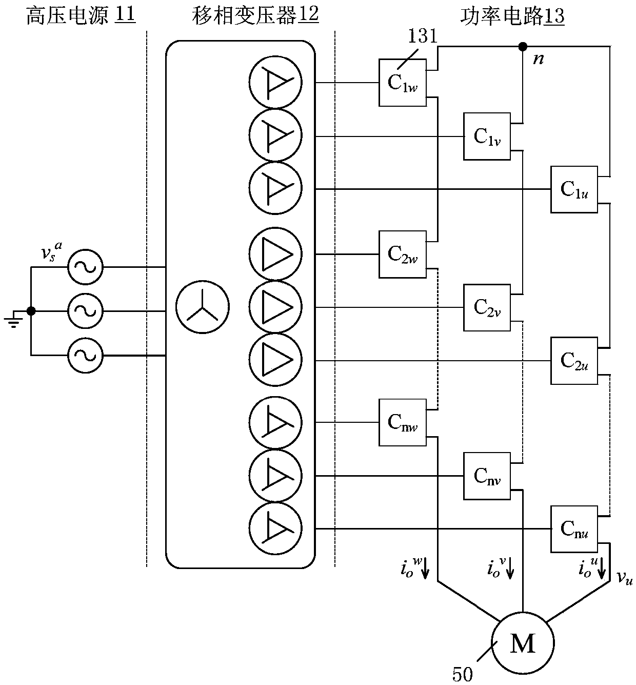 Asynchronous motor constant voltage frequency ratio control method used for three-phase frequency converter