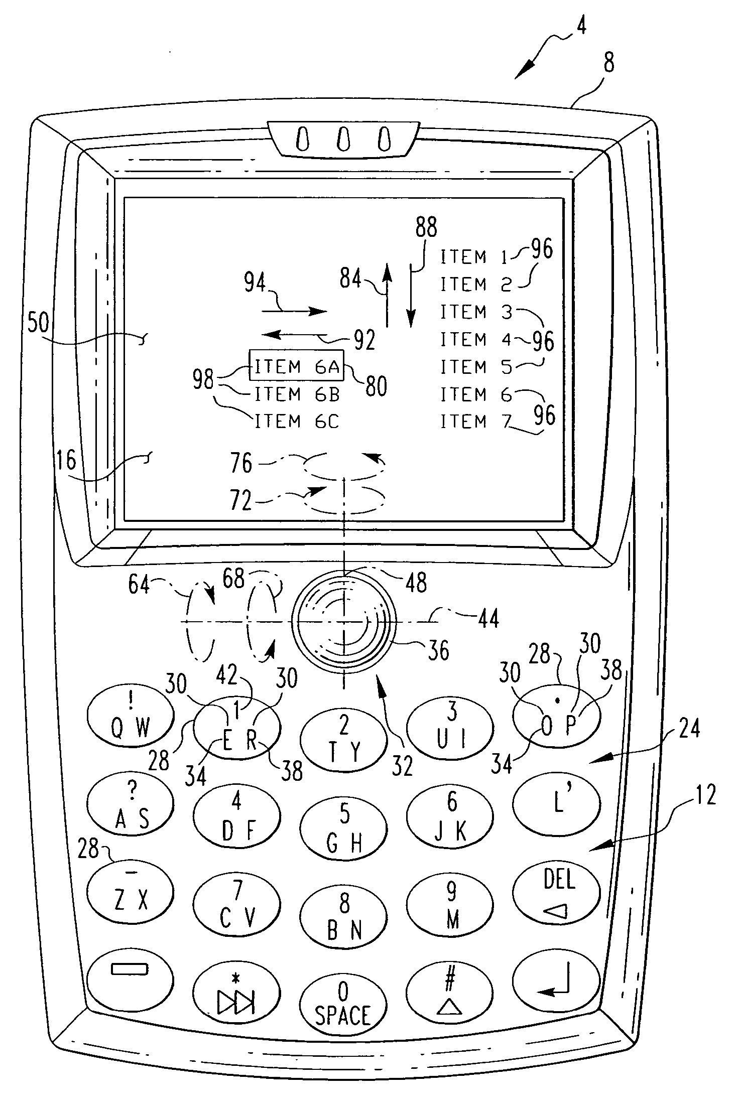 Handheld electronic device with roller ball input