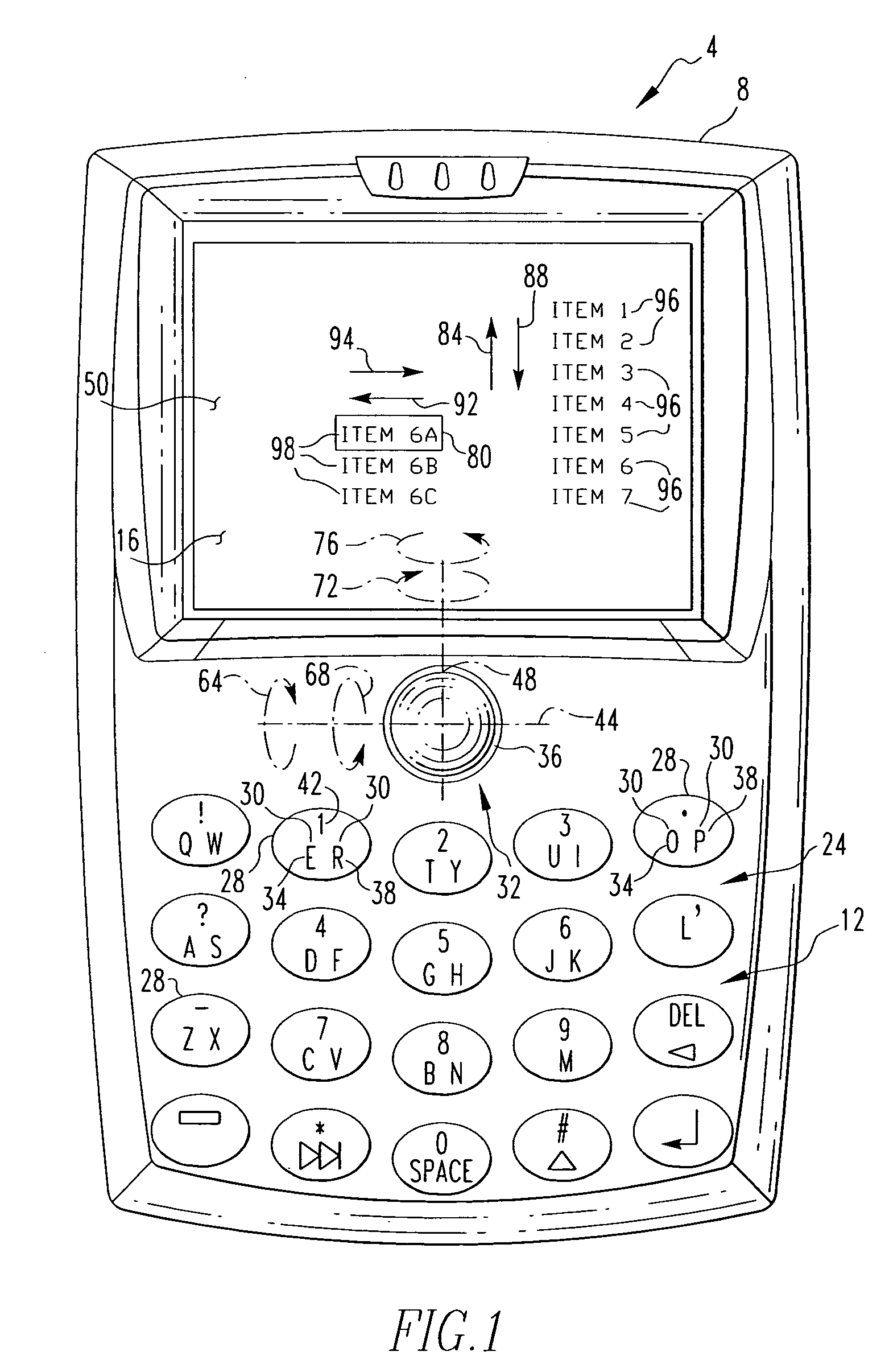 Handheld electronic device with roller ball input